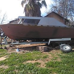 23'  Partly Customized Cabin Cruiser / Fishing Boat For Restoration w/ Dual Axle Trailer 