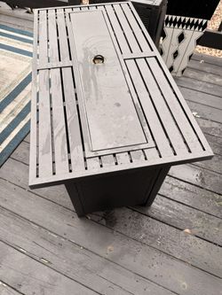 Outdoor Propane Fire Pit Table – 45” – 50,000 BTU – w/ Lid + Blue Glass