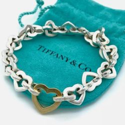 TIFFANY & Co Heart Link Bracelet 18K Gold & Silver 925