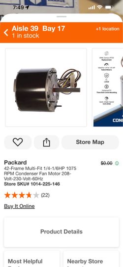 Packard 42-Frame Condenser Fan Motor 1/4-1/6HP