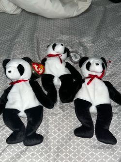 3x Beanie Babies Fortune Pandas
