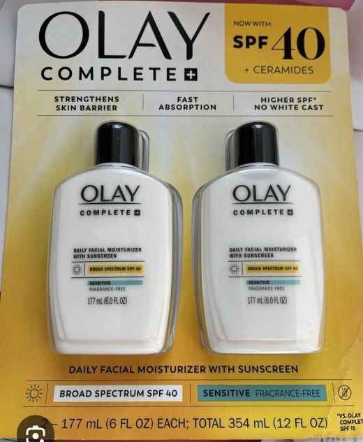 Olay Complete+ Moisturizer with SPF 40 Sensitive, 6 fl oz, 2-pack