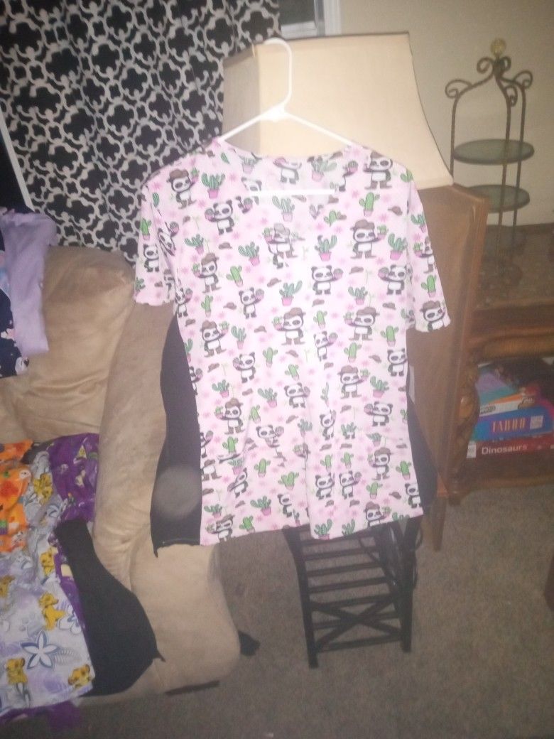 Pink Panda Scrub Top