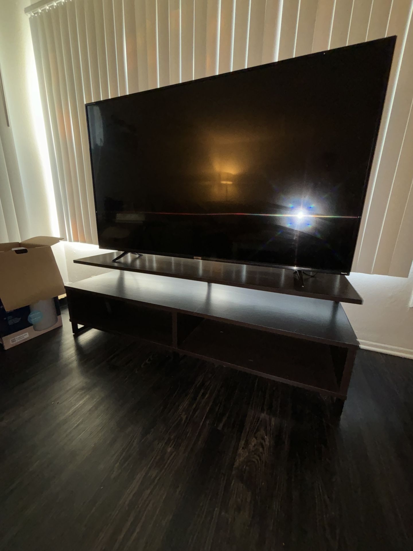 Modern Dark Wood TV Stand with Open Shelving