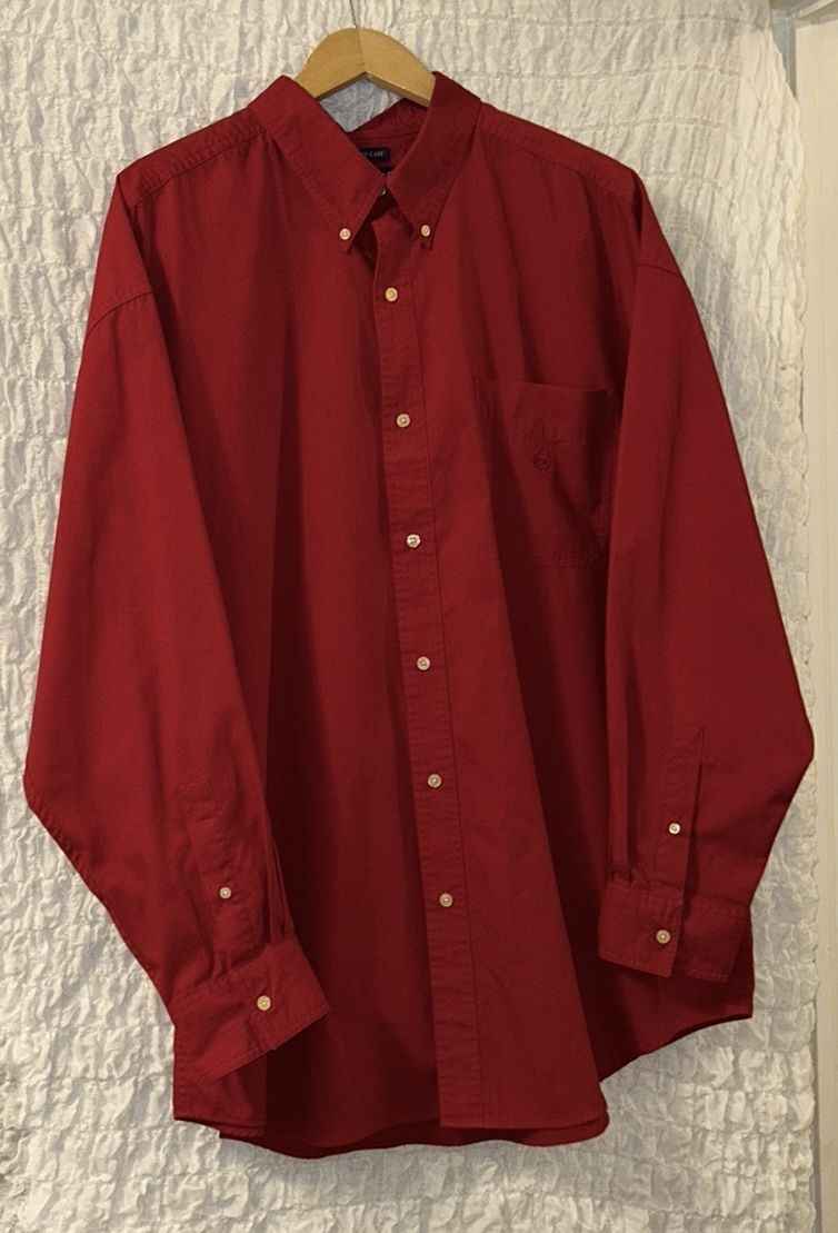 Chaps Easy Care: Red Casual Button Down, Collared, Long Sleeved Shirt, Size: 2XB