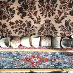 9 Vintage Glazed Ceramic Japanese Saki Cups