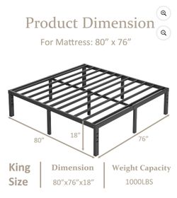 King Metal Bed Frame, No Box Spring required