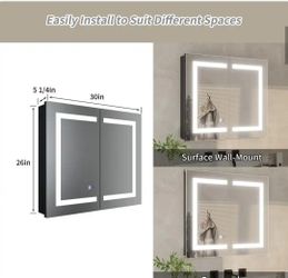 30 in. W x 26 in. H Rectangular Aluminum Surface Mount LED Medicine Cabinet with Mirror and Lighted, Defogger