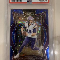 2024 Panini Select Concourse Sam Darnold #92 Blue Disco Prizm /25 PSA-10 MVP NFL