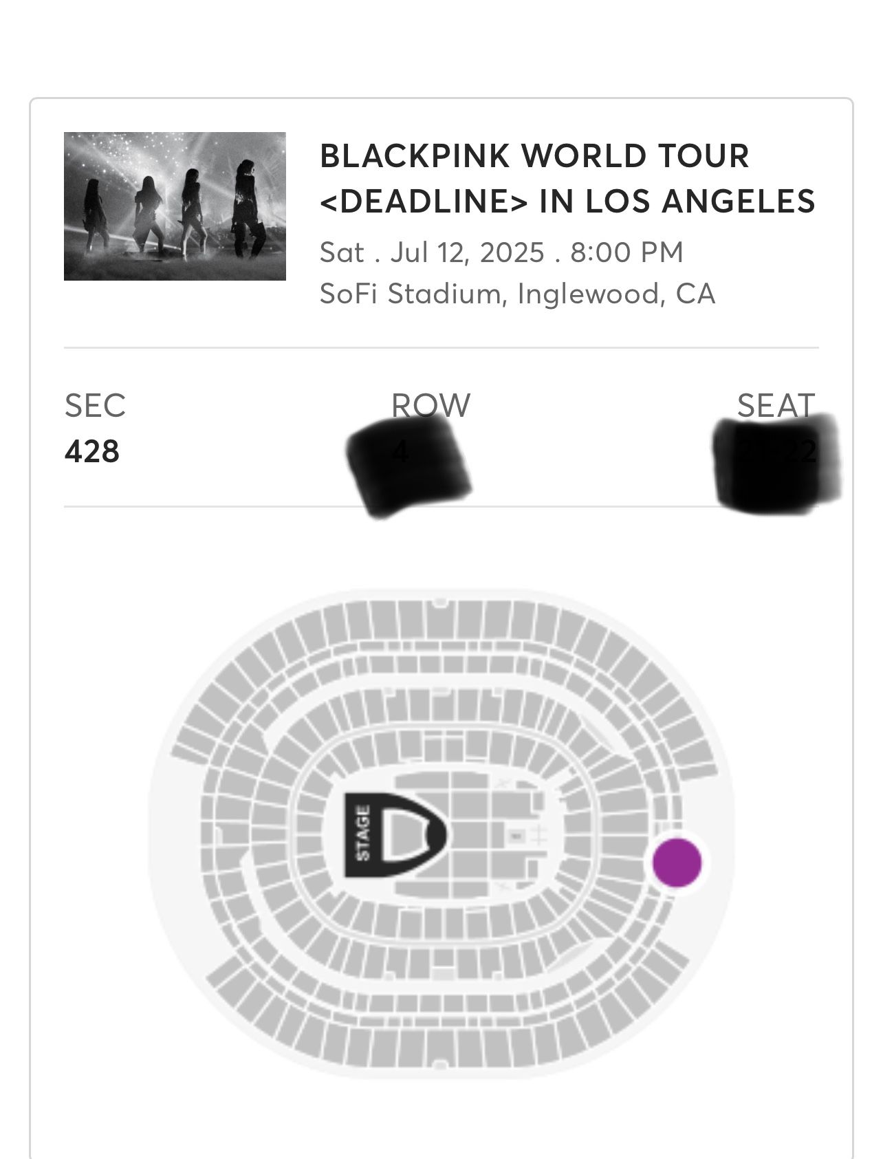 Two BlackPink Tickets SoFi stadium 7/12