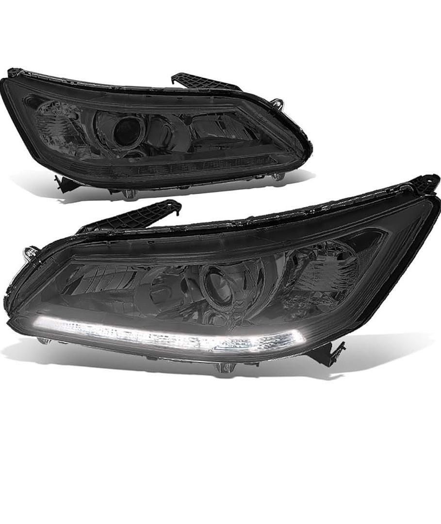 Honda Accord 13-15 4dr Led headlights smoked clear Honda Accord 13-15 4pr Faros Led ahumado claro