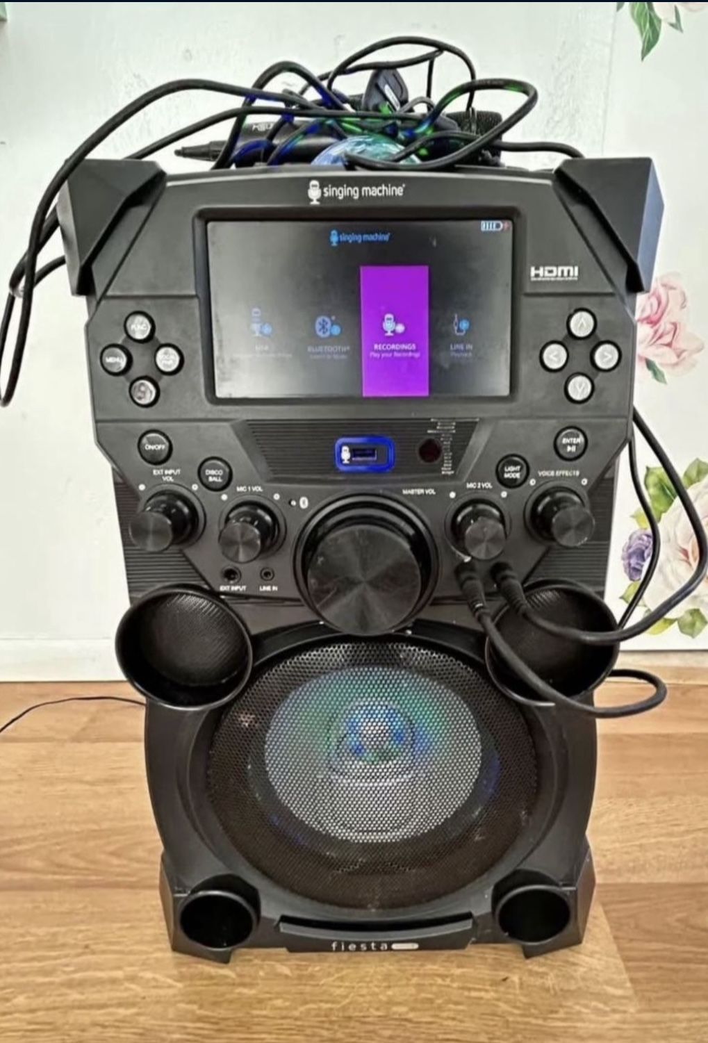 Singing Machine Fiesta Karaoke System (SDL9037), Bluetooth, LED Light, Black