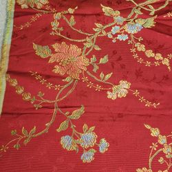 Embroidered red Floral Upholstery  Fabric ( 2 piece)vines flowers
