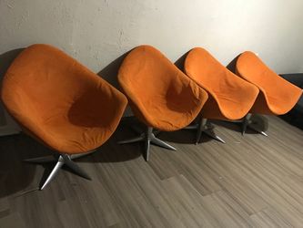 Set of 4 Orange Swivel Lounge Chairs