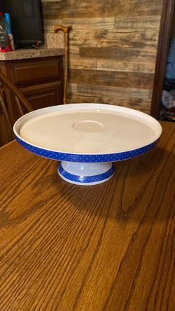 2004 Official Pillsbury Ceramic Cake Stand Platter - Blue Polka Dot