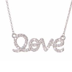 ADORNIA Sterling Silver SWAROVSKI Crystal Accented Cursive LOVE Pendant Necklace