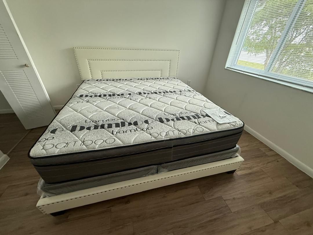 NEW BED FRAME KING SIZE WITH MATTRESS AND BOX SPRING