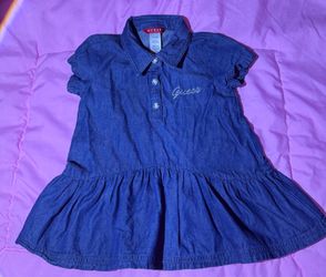 Guess Dress Girls 2T Blue Denim Jean Short Sleeve Shirt Flare Collar 100% Cotton