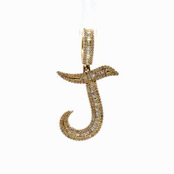 Men’s 10k Yellow Gold Diamond Iced Out Initial J Pendant for Necklace 1.5” Inch GP3135373
