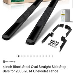 4 Inch Black Steel Oval Straight Side Step Bars for 2000-2014 Chevrolet Tahoe