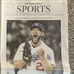 🎁  Dodgers World Series Los Angeles Times Newspaper Kershaw Retires 