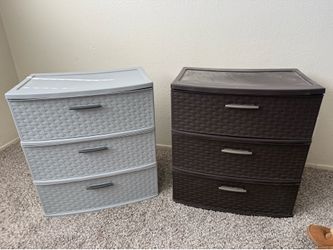 Two 3-drawer storage bins