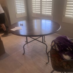 50 Inch Wood  Dining Table On Wrought Iron Base