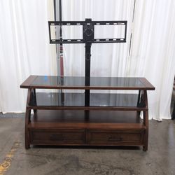 Dark Wood and Glass TV Stand with Integrated Mount