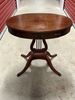 Antique Mahogany Oval Drum Table with Lyre Base