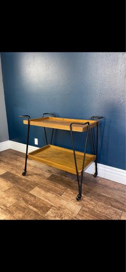 Industrial Wood & Metal Rolling Bar Cart