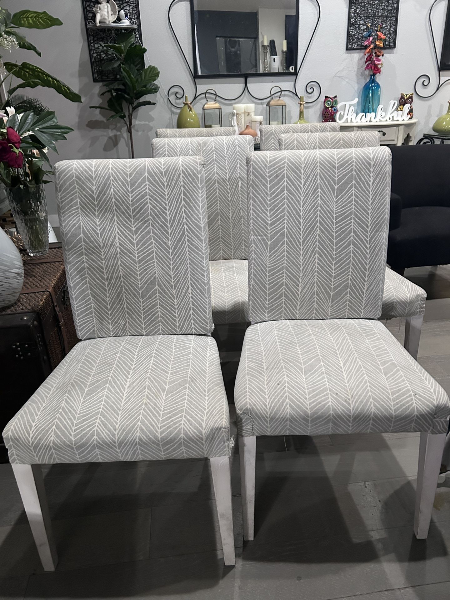 Six Wooden White Cream Used Dining Chairs