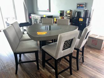 JUEGO DE COMEDOR ROSALIE GRIS & MOCHA – MESA TRIANGULAR + 6 SILLAS – WEST PALM BEACH 33411