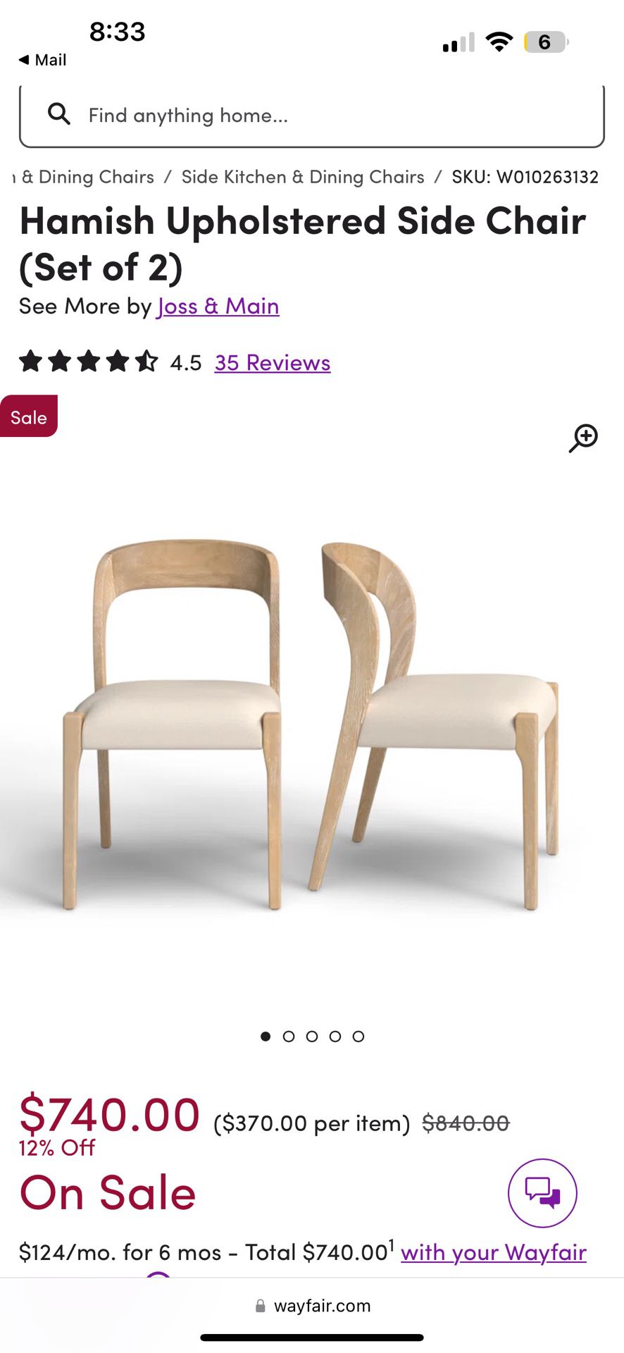 Joss & Main Hamish Upholstered Side Chair (set Of 2 Dining Chairs) $220 Each 