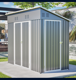 4x8 Slope-Roof Reinforced Storage Shed with Weatherproof Sloping Roof & 4 Air Vents, Heavy-Duty Sturdy Metal Frame, Left/Right Optional Door, Outdoor