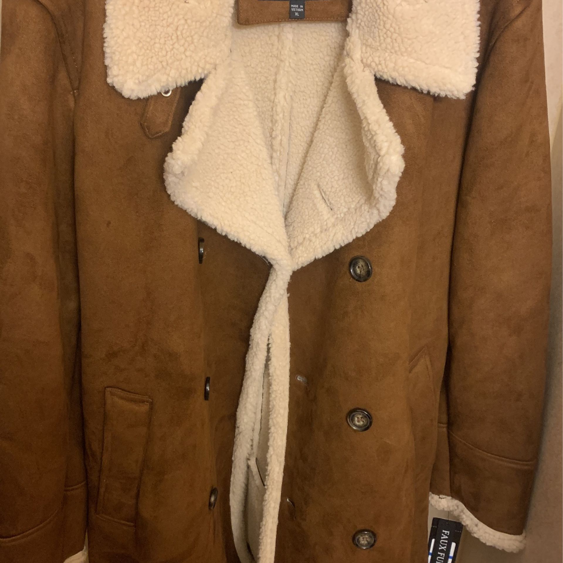 Guess Faux Fur and Leather Coat