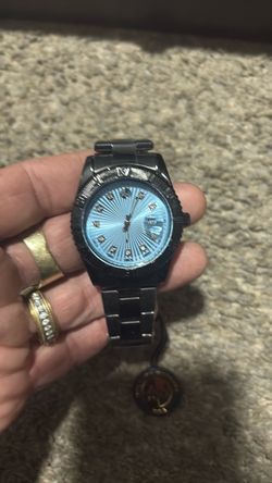 Black Stainless Steel Watch Light Blue Dial