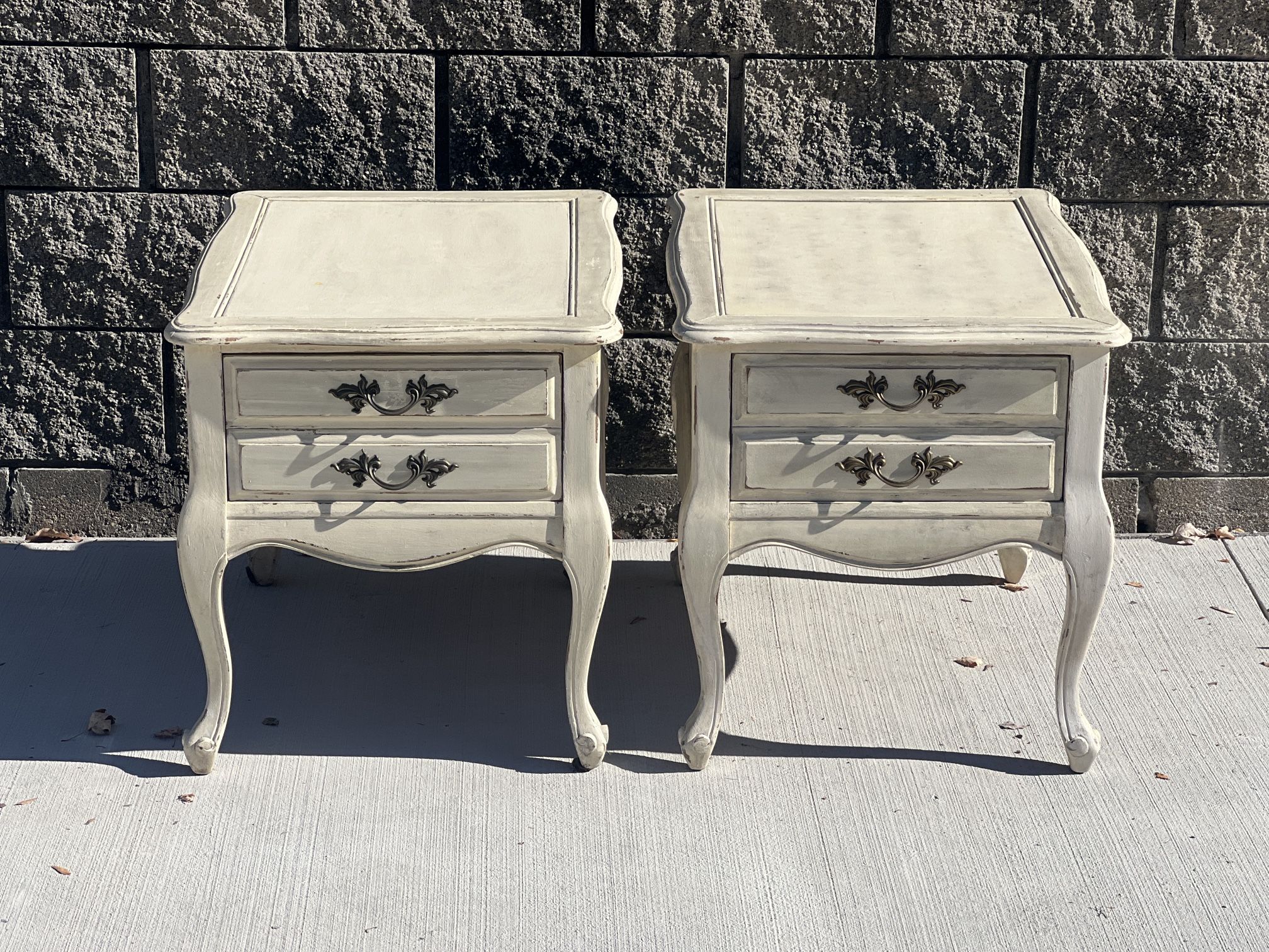 matching Queen Anne style shabby chic end tables 