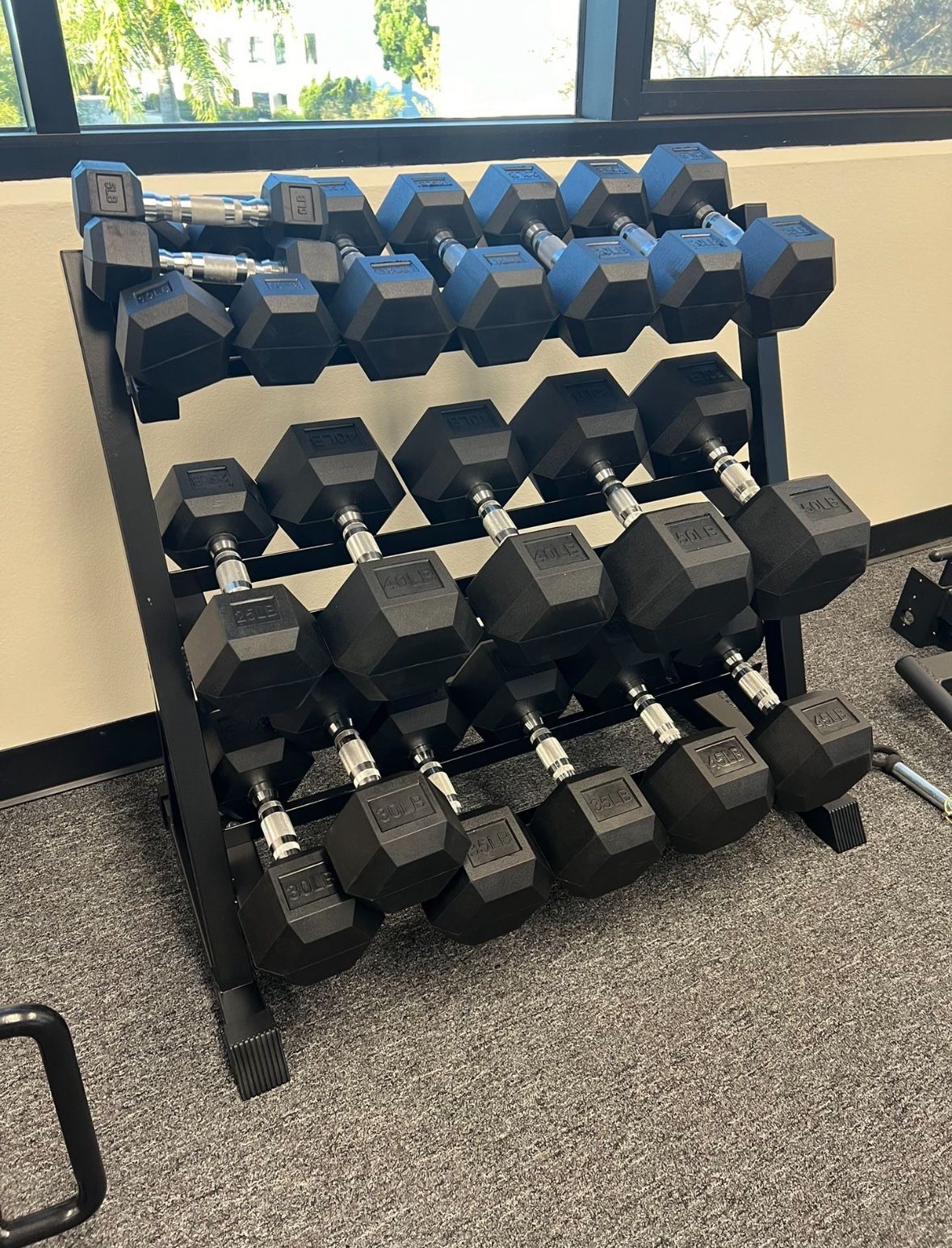 (New In Box) 5-50lb Rubber Hex Dumbbells With 3 Tier Dumbbell Rack Weights - Click On Out Profile For More Gym Equipment Via