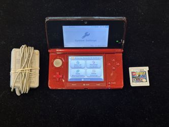Nintendo 3DS Red Handheld Game Console + LEGO Batman 2 Game Cartridge + Charger