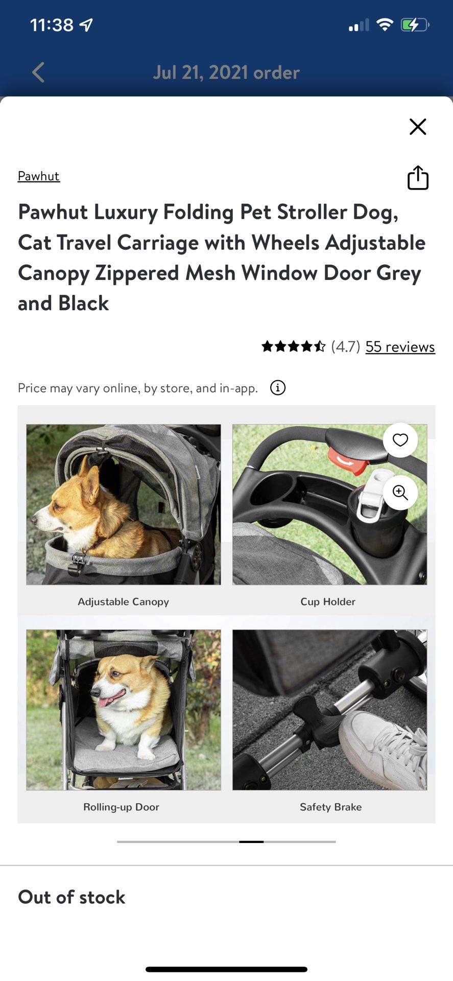 Pawhut Luxury Folding Pet Stroller Dog Cat Tralvel Carriage With Wheels Adjustable Canopy Zippered Mesh Window Door Grey And Black