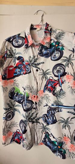 Motorcycle Tropical Print Short Sleeve Button Down Shirt