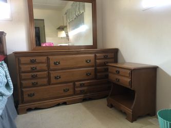 Dresser & Side Table, Vintage With Mirror