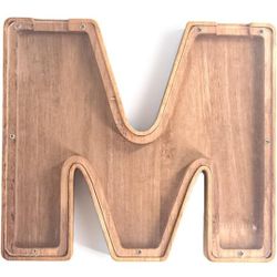 Alphabet Initial M Unbreakable Wood Wooden Letter Piggy Bank for Kids