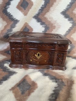 Vintage hand carved wood jewelry box