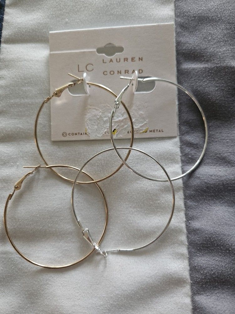 New..2 Pairs Earring Hoops..1pr Silver, 1pr Gold