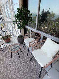Modern Patio Set – 2 Chairs + Glass Side Table