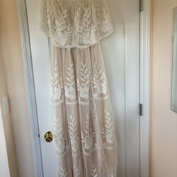 Boho Lace Maxi Dress Size M – Off Shoulder Romantic Floral