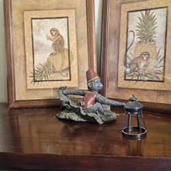 Vintage Marmoset with Pineapple Monkey by Debra Swartzendruber Set 2 W 1 Figurine monkey