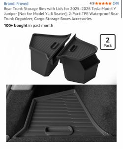 Rear Trunk Storage Bins with Lids for 2025-2026 Tesla Model Y Juniper