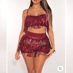 Red Sparkly Sequin Two Piece Set